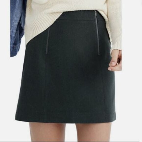 Madewell Uptown Zip Skirt Forest Green Moto Wool Lined Mini A-line Size 0
